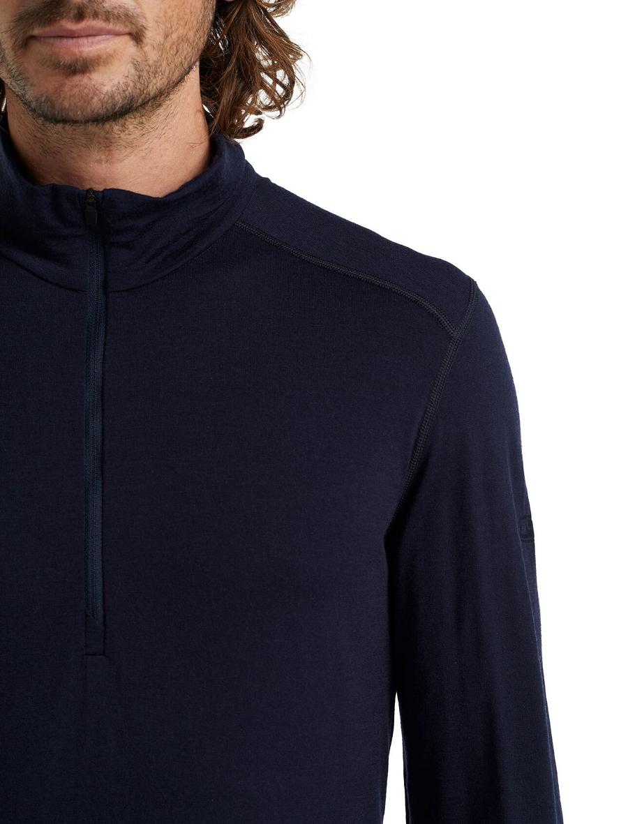 Midnight Navy Men's Icebreaker Merino 200 Oasis Long Sleeve Half Zip Thermal Top Base Layers | USA 1359OKIR